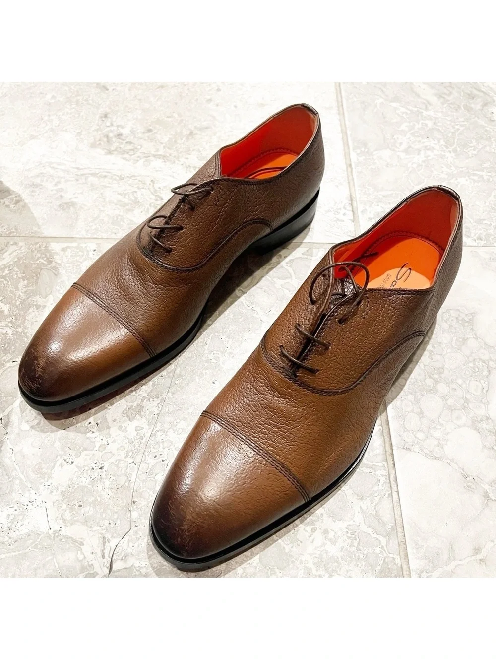 Santoni Men's Simon Cap Toe Oxfords in Cognac, Size UK10 US11 New +DustBag